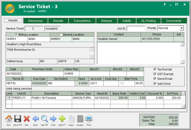 Service Ticket - Header